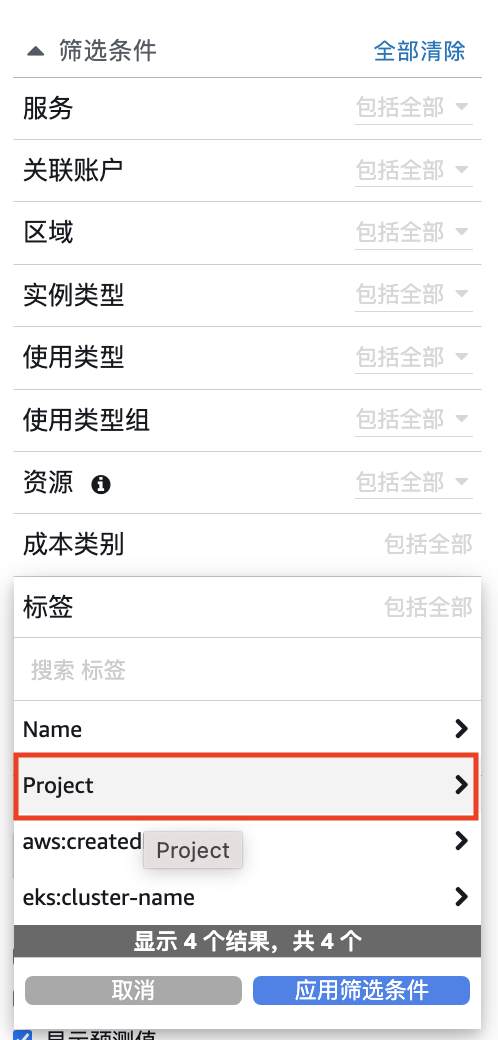 Cost Explorer筛选条件
